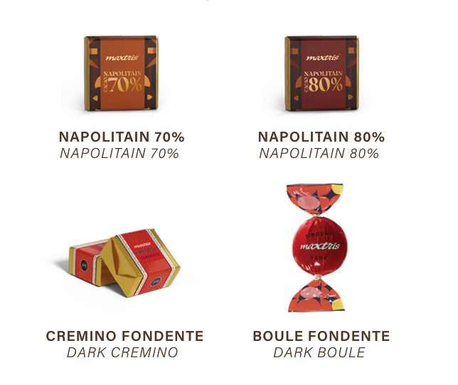Maxtris Linea Regalo Bordeaux Dark Chocolate Box 350 g – Gift Box with Assorted Dark Chocolate Bonbons
