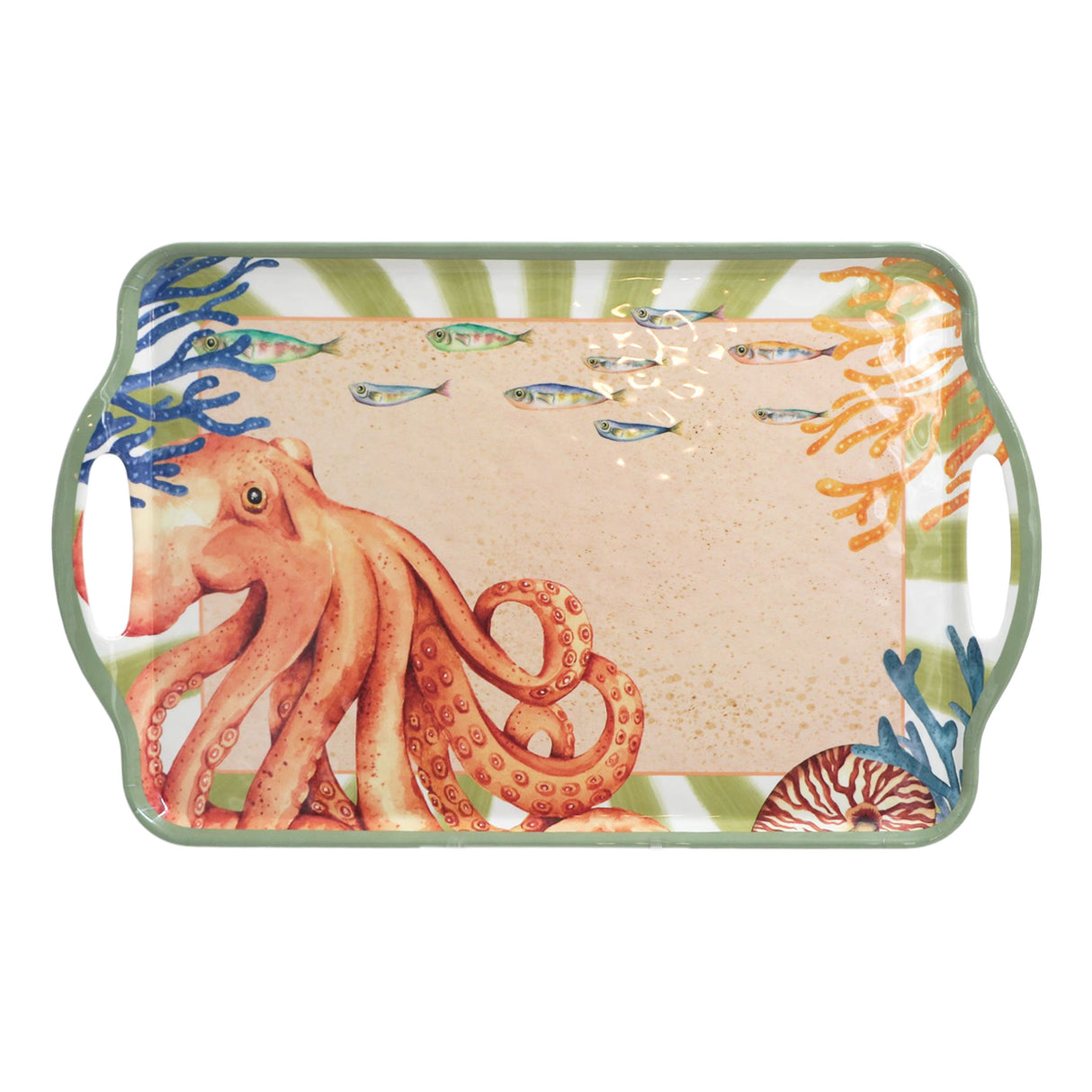ROSE & TULIPS Coastal Tray with Octopus Handles Melamine