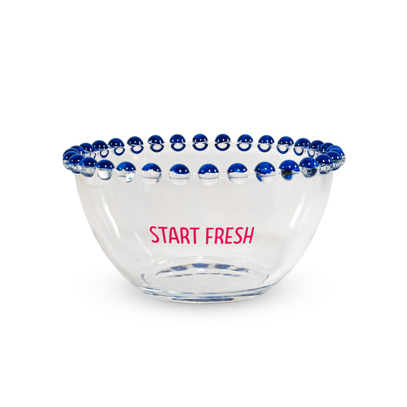 WD LifeStyle Set of 2 Glass Bowls 500 ml with "Start fresh" and "Full of joy" Decoration, Pink Blue