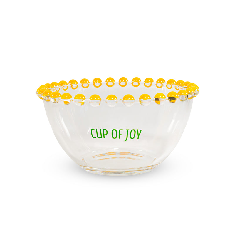 WD LifeStyle Set of 2 Glass Bowls 500 ml "Cup of joy" and "Cup of peace" Decoration Yellow Green