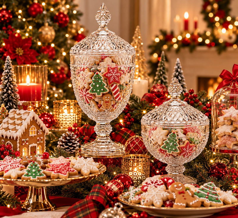 EDG Enzo De Gasperi Christmas Glass Container with Crystal Effect and Foot h29 d15 Transparent
