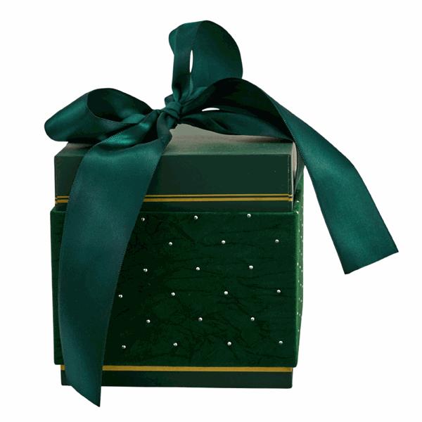 L'Arcolaio Small Square Velvet Christmas Box Green 12.7x12.7X12.3