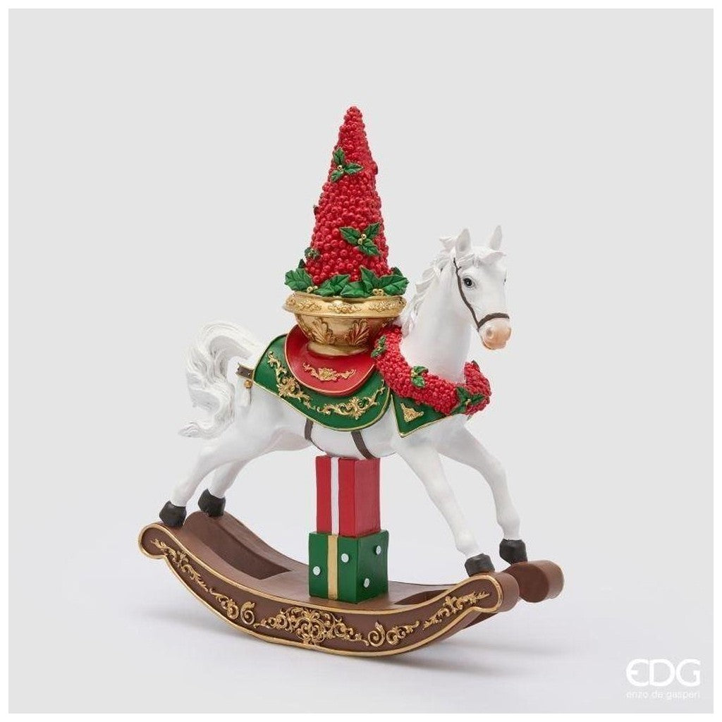 EDG Enzo De Gasperi Cavallo a Dondolo Natalizio H43,5x36,5x13 cm Bianco Rosso – Decorazione di Natale