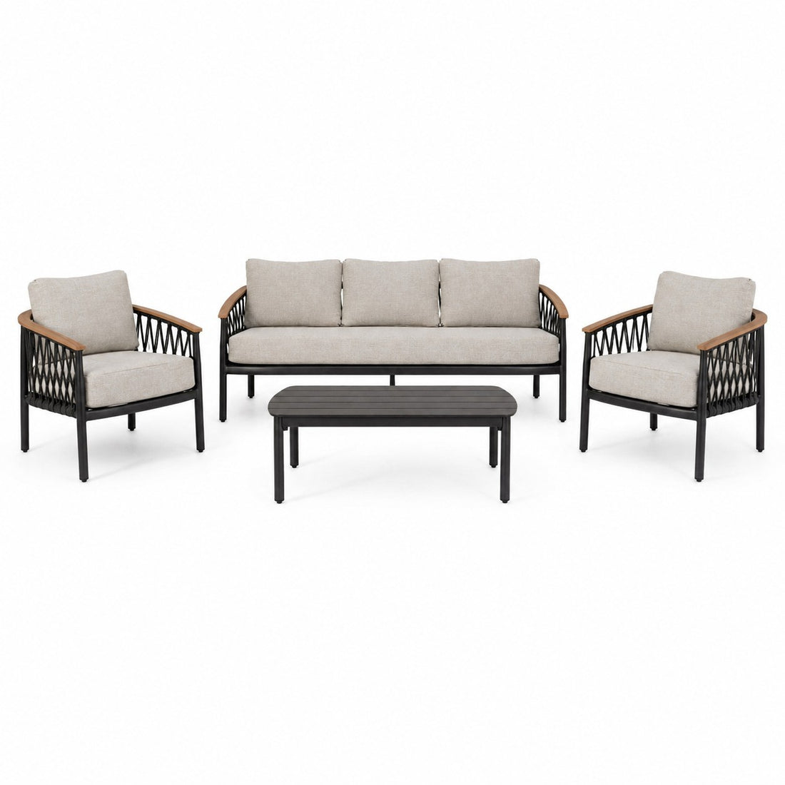 Bizzotto Fenix Anthracite Lounge Set – 3-Seater Sofa, 2 Armchairs and Outdoor Coffee Table