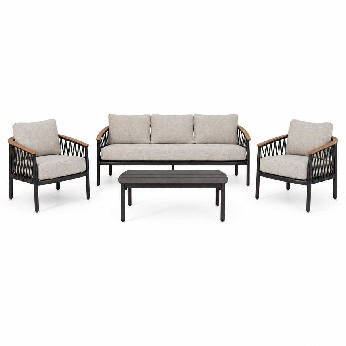 Bizzotto Fenix Anthracite Lounge Set – 3-Seater Sofa, 2 Armchairs and Outdoor Coffee Table