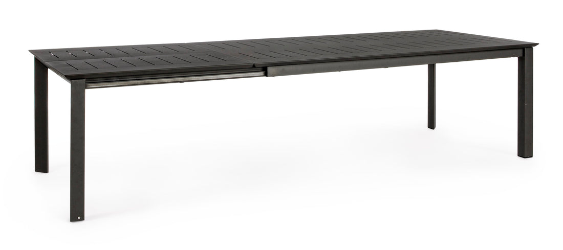 Fino a 12 posti con un gesto: tavolo allungabile Bizzotto Konnor 200–300 cm in alluminio antracite, telescopico, con ruote. Perfetto per outdoor e contract. ean 8051836019560