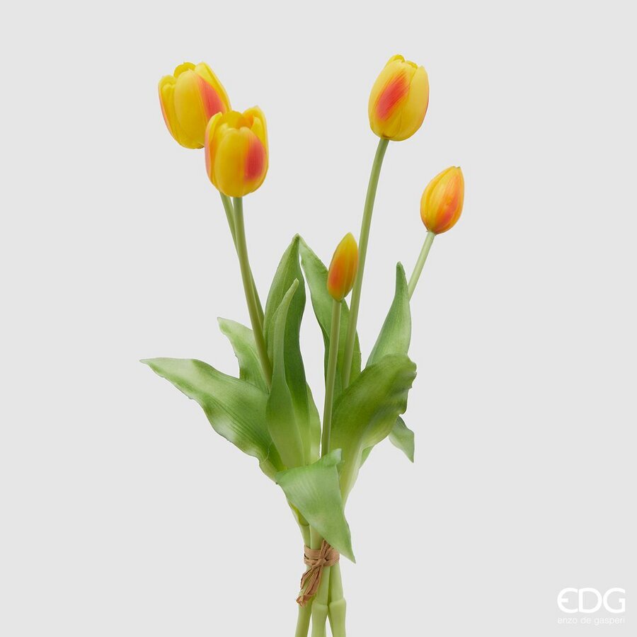 edg enzo de gasperi edg enzo de gasperi bouquet di 5 tulipani chiusi gomma olis h 40 cm giallo rosso ean 8059824081650