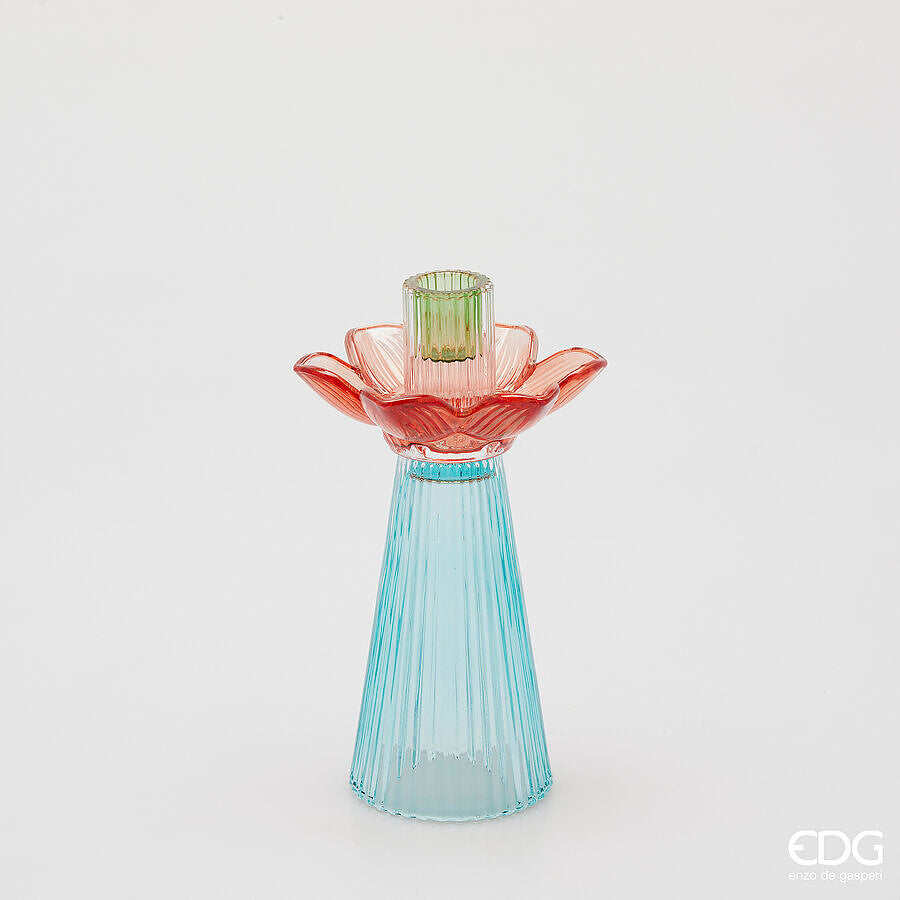 edg enzo de gasperi edg enzo de gasperi portacandela flower in vetro h 21 cm d 12 cm blu mix ean 8059824610331
