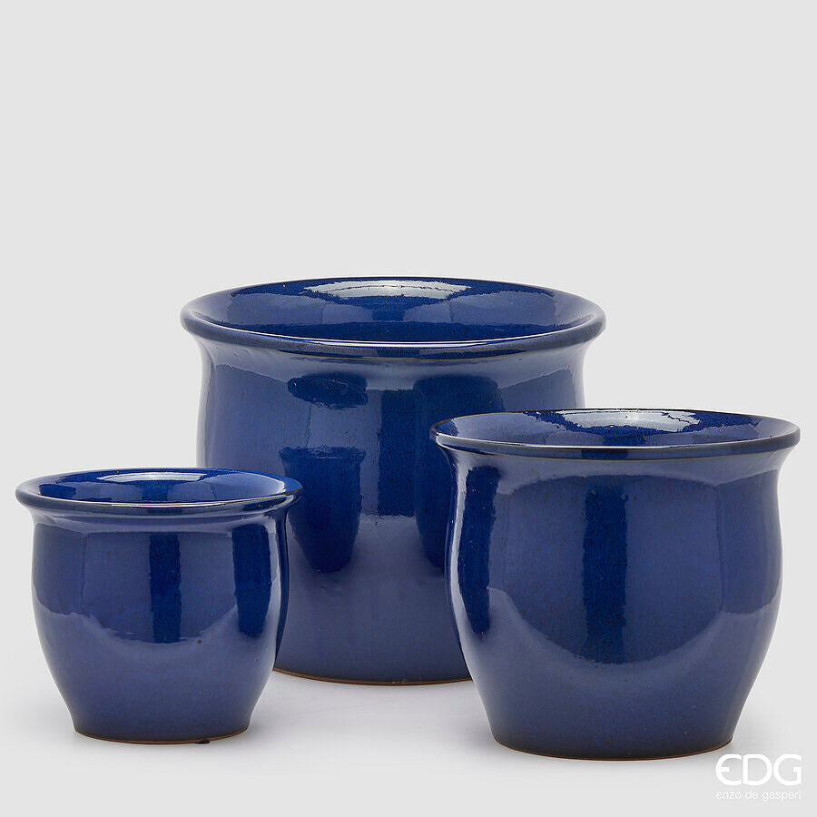 edg enzo de gasperi edg enzo de gasperi set 3 pz vaso cachepot bombato h 32 cm h 24 cm h 20 cm ceramica blu ean 8059824615329