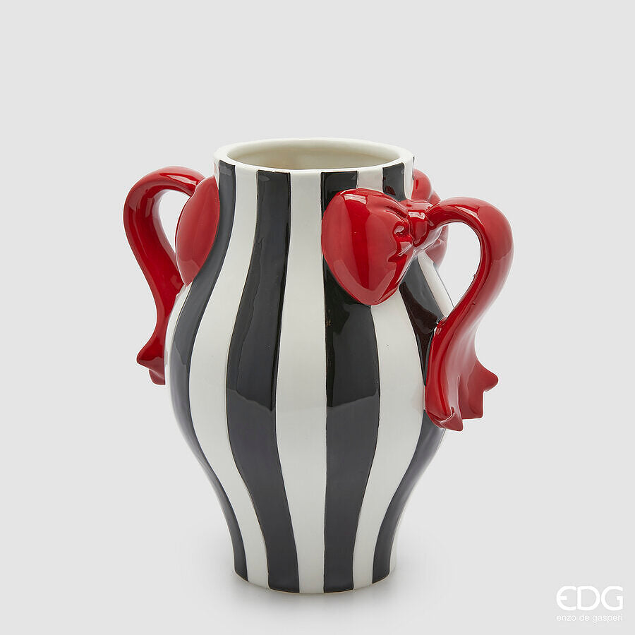 edg enzo de gasperi edg enzo de gasperi vaso anfora con fiocchi e manici h 22 cm d 15 cm ceramica bianco nero ean 8059824552730