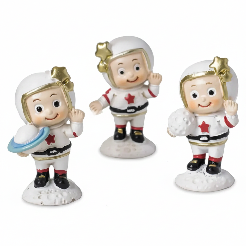 Figurina astronauta spazio Etm in resina 6 cm: bomboniera originale bambini e compleanno. Venduta singolarmente, 3 varianti.