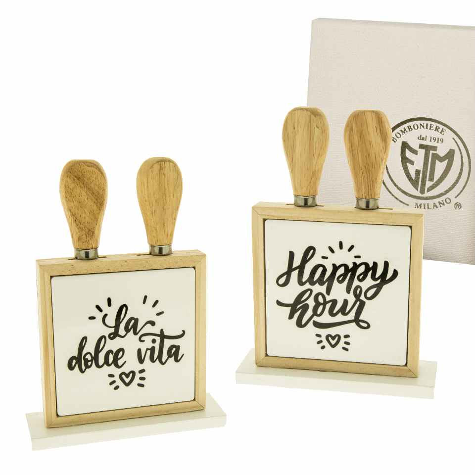 Etm Cheese Set Wood Ceramic 13x18cm 2Pcs Wedding Favors