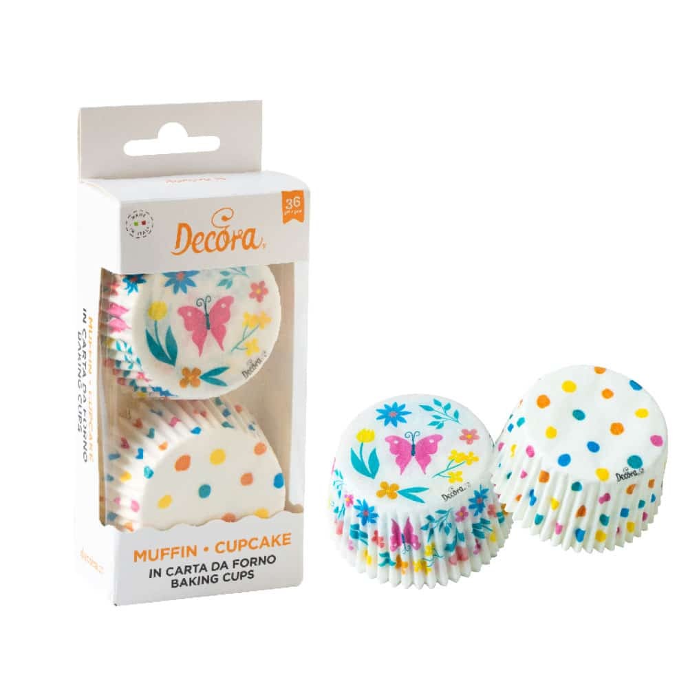 Pirottini carta forno Karma decoro farfalla D 50 × H 32 mm, conf. 36 pz: cottura uniforme, antiaderenti. Perfetti per muffin e cupcake.