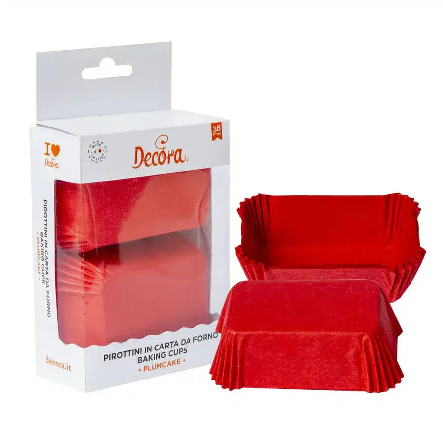 Pirottini plum cake rossi Karma carta forno 80×50×32 mm, 36 pz, fino a 220°C: antiaderenti, monouso. Perfetti per mini cake e buffet.