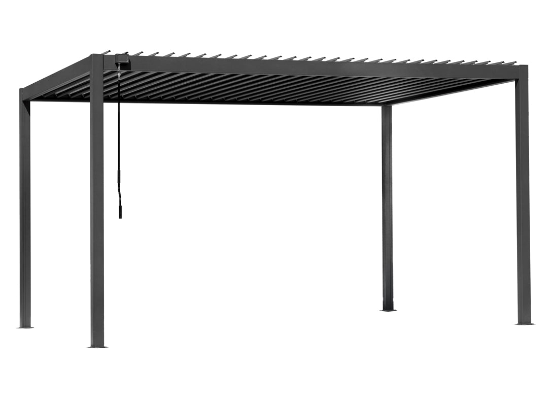 Pergola bioclimatica Garage 3x4 m antracite in alluminio, lamelle orientabili, scarico integrato