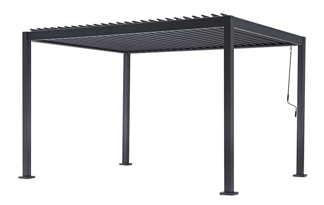 Pergola bioclimatica Vulcano 3x4 m antracite in alluminio, lamelle orientabili a manovella, garanzia 10 anni