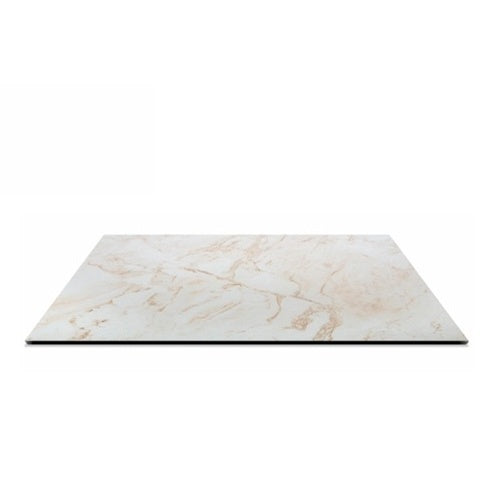 Piano tavolo HPL 80×80 cm sp. 10 mm finitura Calacatta effetto marmo bianco, antigraffio e impermeabile.
