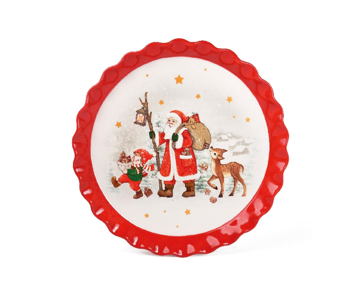 preziosa luxury home preziosa luxury home vassoio natale ceramica con bordo ondulato rotondo d 31 cm h 31 cm rosso ean 8050264117244