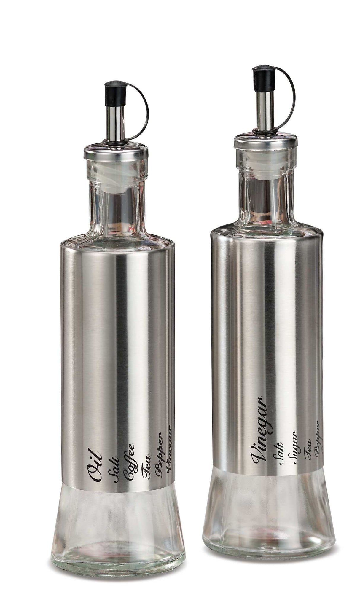 regalo italiano regalo italiano menage in vetro e acciaio per olio e aceto 300 ml d 7 cm h 245 cm ean 8021785483026