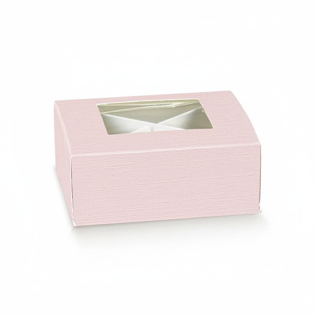 Scatola fibra rosa Scotton 8×8×3cm finestra PLA e divisorio CONF 10 PZ Bomboniera elegante per cerimonie e ricevimenti. ean 8007402365593