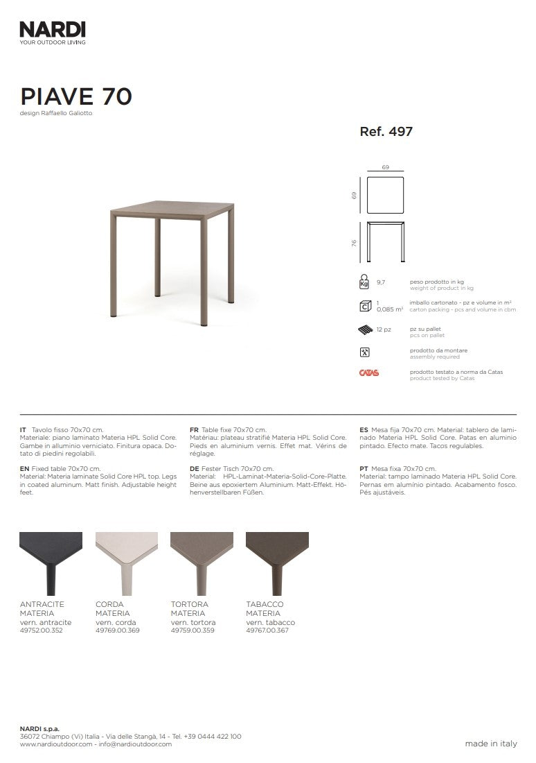 nardi nardi piave 70 tavolo quadrato verniciato tortora lamin materia tortora ean 8010352554399