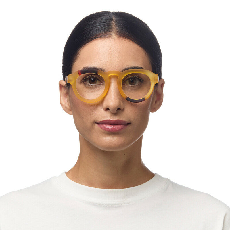 okkia okkia occhiale da lettura mod zeno soft touch anti luce blu giallo havana diottrie 3 00