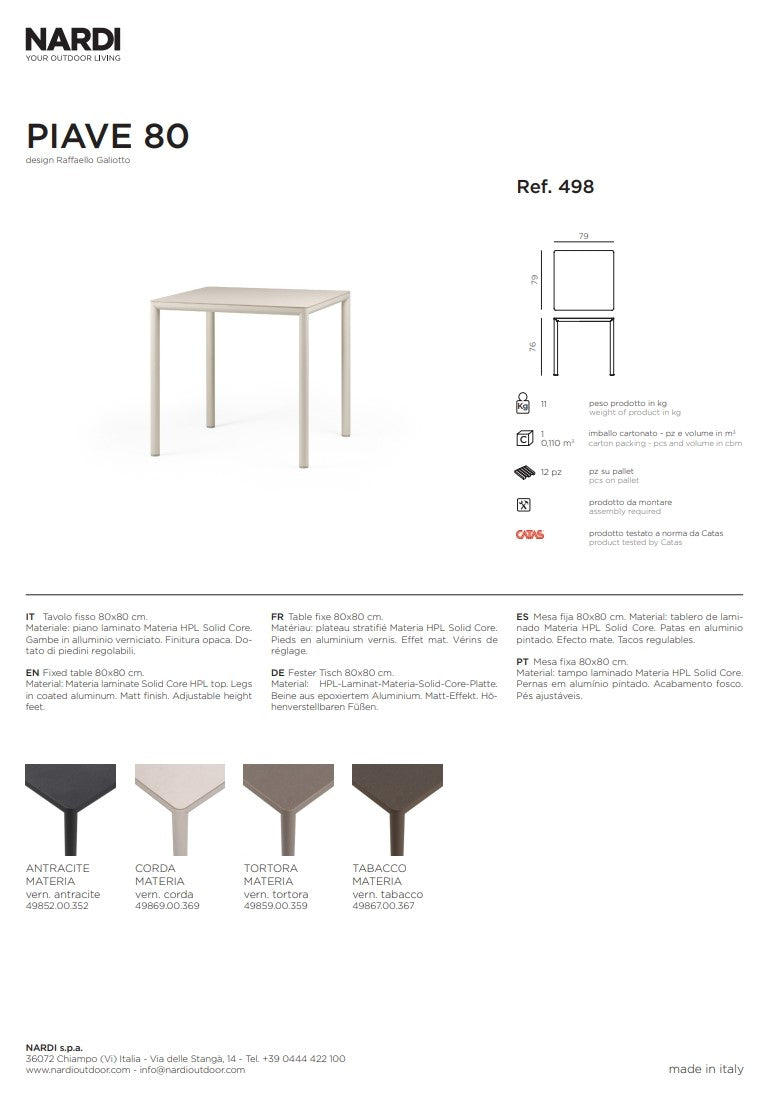 nardi nardi piave 80 tavolo quadrato verniciato antracite lamin materia antracite ean 8010352554542