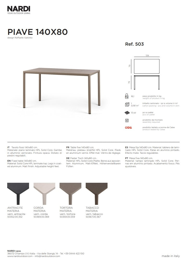 nardi nardi piave 140 x 80 tavolo rettangolare verniciato tortora lamin materia tortora ean 8010352554993