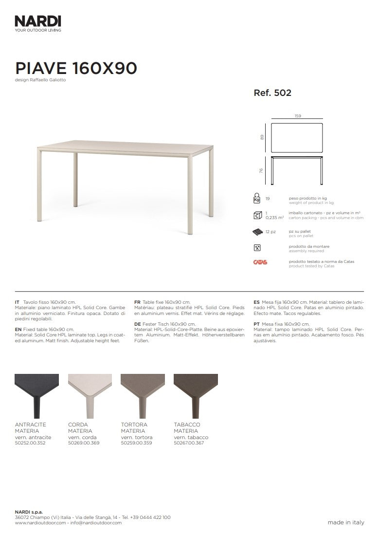 nardi nardi piave 160 x 90 tavolo rettangolare verniciato tabacco lamin materia tabacco ean 8010352555662