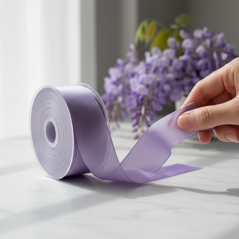 Confeziona con delicatezza il nastro taffetà Arpimex Glicine, 100% poliestere 40 mm × 25 mt, texture crespa. Per cerimonie e battesimi. ean 8018318229985