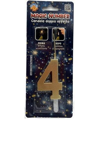 bigiemme bigiemme candela magic number nr 4 doppio uso scintillante e fiamma h 68 cm oro ean 8006941052155