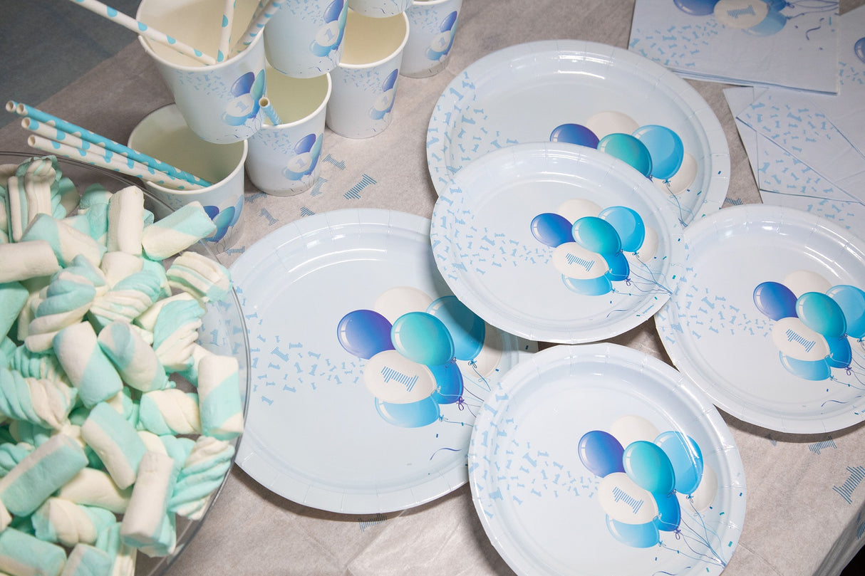 bigiemme bigiemme piatto carta d 18 cm 1 compleanno palloncini azzurro cf 8 pz ean 8054317181787
