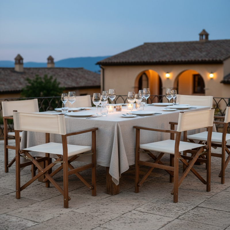 Sedia regista pieghevole outdoor: Bizzotto Noemi in acacia e tessuto écru idrorepellente, 52×59×83 cm. Elegante per terrazza e giardino. ean 8051836214767