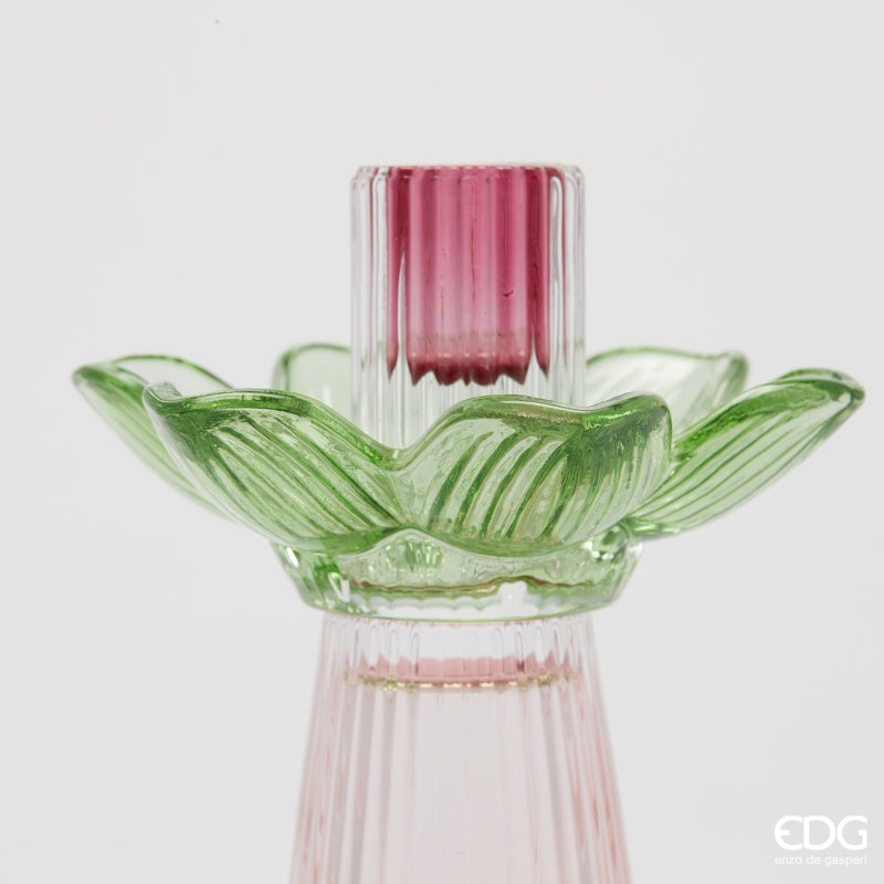 edg enzo de gasperi edg enzo de gasperi portacandela flower in vetro h 21 cm d 12 cm verde rosa ean 8059824610317