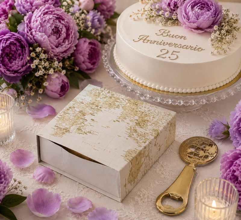 larcolaio larcolaio scatola degustazione mappamondo con apribottiglia world 10 x 10 cm bianco oro 1 pz ean 8054751447555