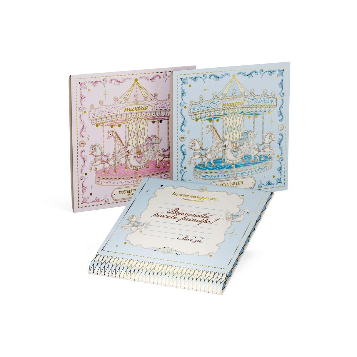 maxtris maxtris tavoletta di cioccolato al latte 70 gr con biglietto celeste ean 8022470876925