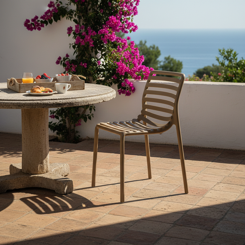 Sedia outdoor ergonomica e impilabile per terrazza e dehors. Nardi Doga Bistrot Cappuccino in polipropilene anti-UV, 53×55×82,5 cm. Ordina ora. Spedizione gratuita da €69.