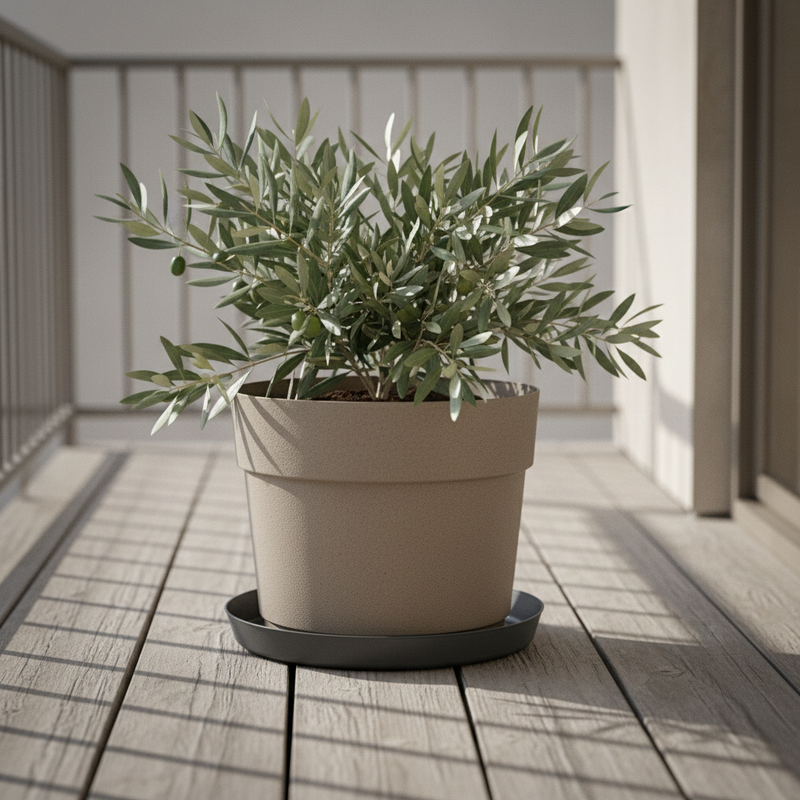 Sottovaso da esterno in plastica riciclata 100%, Ø29 cm, colore Ash grigio, Resistente da -30° a +60°C, compensa CO₂. ean 8051560268319