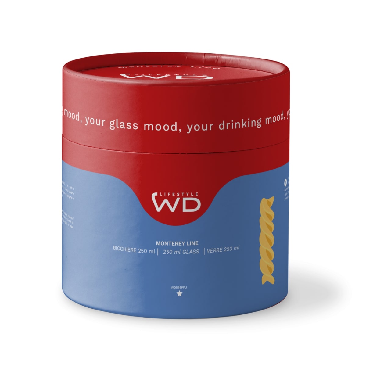 wd lifestyle wd lifestyle bicchiere vetro borosilicato cc 250 ml decoro pasta fusillo ean 8055035680576