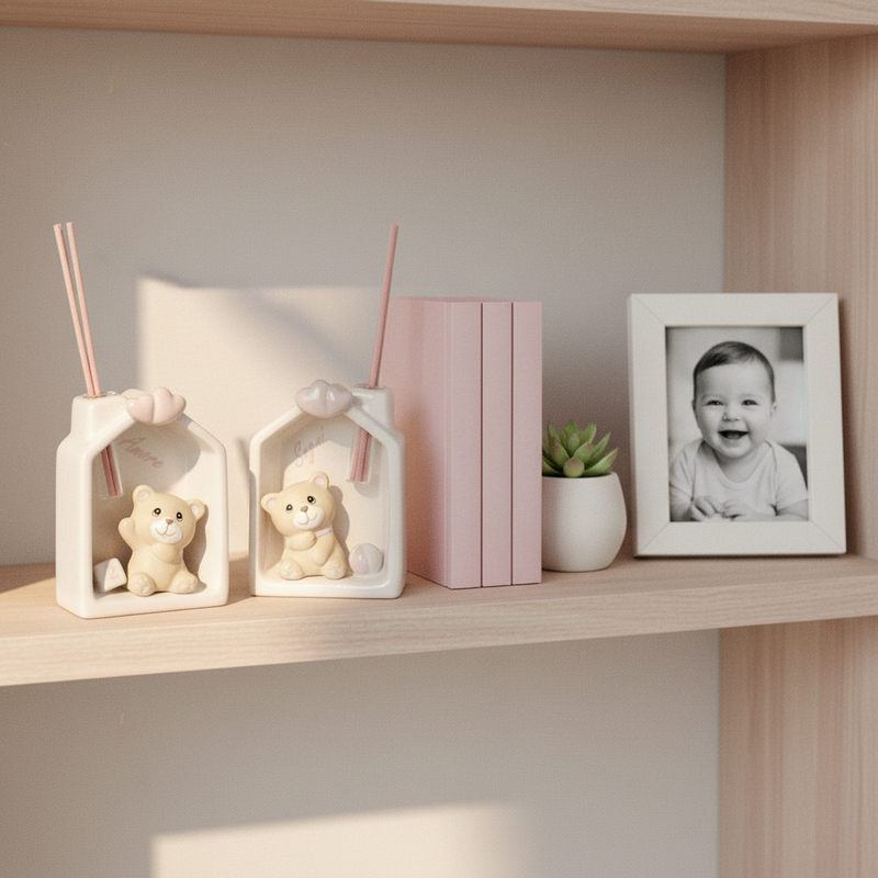Orso diffusore profumatore ceramica Etm rosa H.11 cm: bomboniera nascita femminuccia con fragranza. Venduto singolarmente, 2 modelli assortiti.