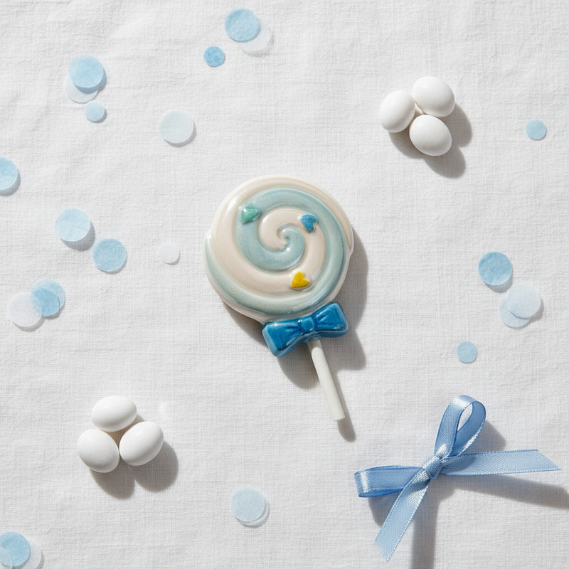 Decora il frigo con il magnete lecca-lecca Etm Lollipop in PVC celeste, ø 8 cm. Bomboniera battesimo originale e colorata.
