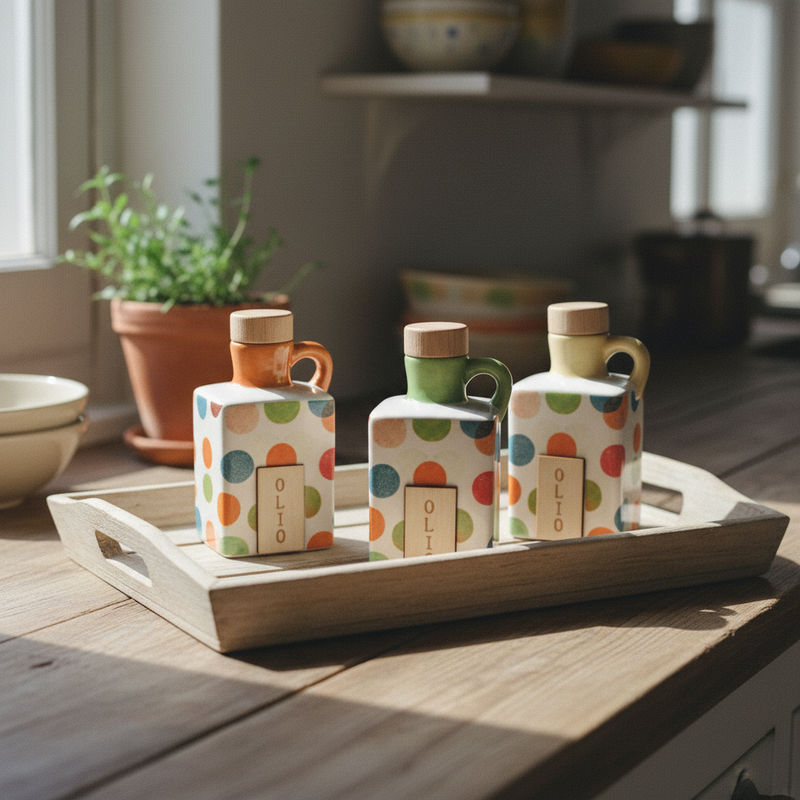 Decora la tavola con l'oliera pois Etm in ceramica, H.12 cm, 160 ml, 3 soggetti assortiti. Ottima come bomboniera.