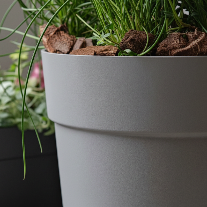 Scena 3 – Detail shot, superficie plastica riciclata Fog Grey