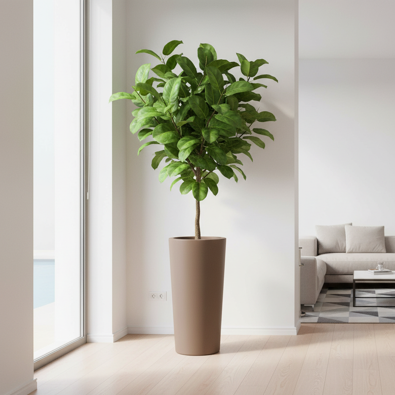 Vaso conico alto da esterno in resina UV, Ø44,5×H110 cm, 35 L, colore Cappuccino. TeraPlast Schio, −30°/+60°C, riciclabile. ean-8051560015715
