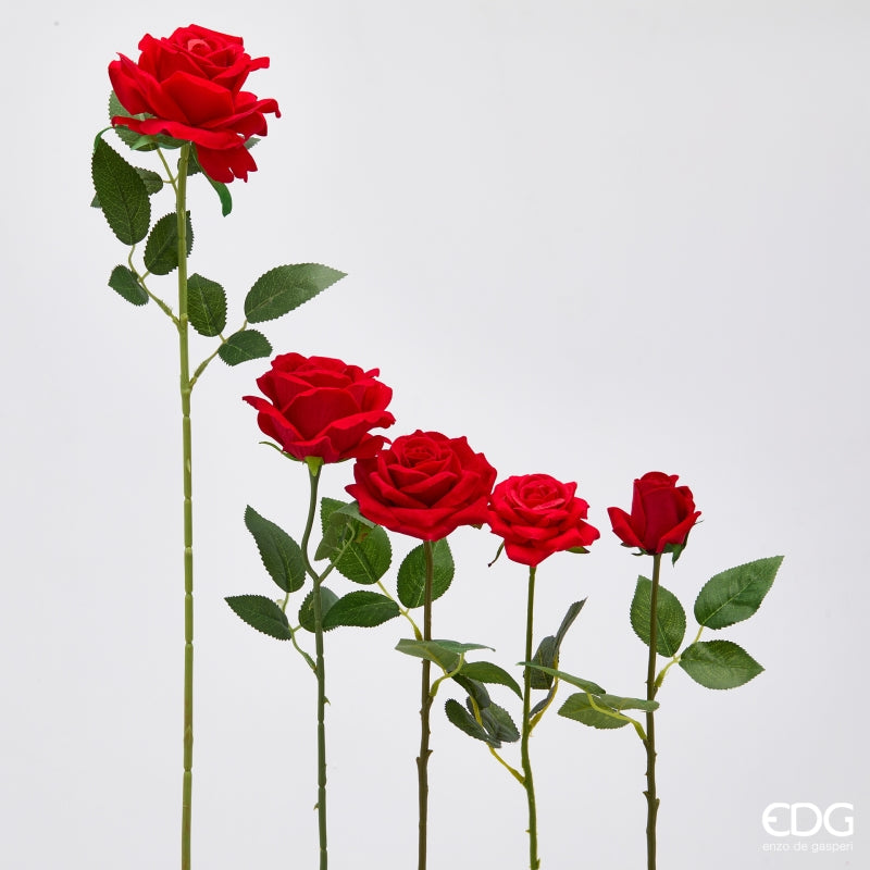 edg enzo de gasperi edg enzo de gasperi rosa velvet ramo con foglie h 60 cm pianta artificiale colore rosso ean 8059824327574