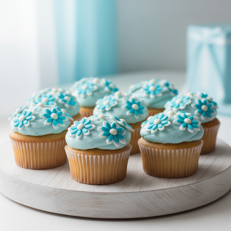 Decora torte e cupcake con Karma Margherite Bicolor Celeste in zucchero, conf. 6 pz. Edibili, pronte all'uso.