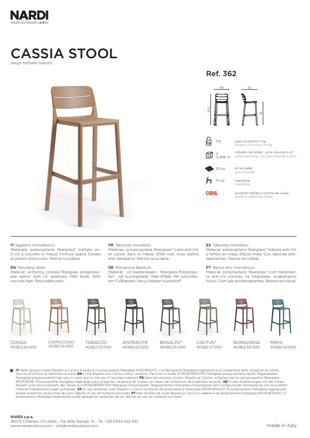 nardi nardi sgabello cassia stool colore borgogna ean 8010352362383