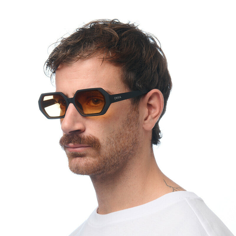 okkia okkia occhiale da sole premontato esagonale mod andrea soft touch black lenti yellow ean 8056211375620