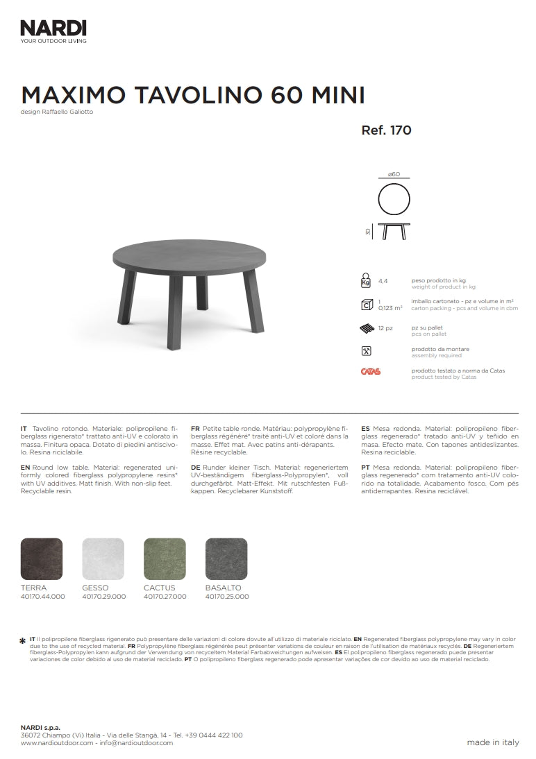 nardi nardi maximo tavolino 60 rotondo mini gesso ean 8010352170292