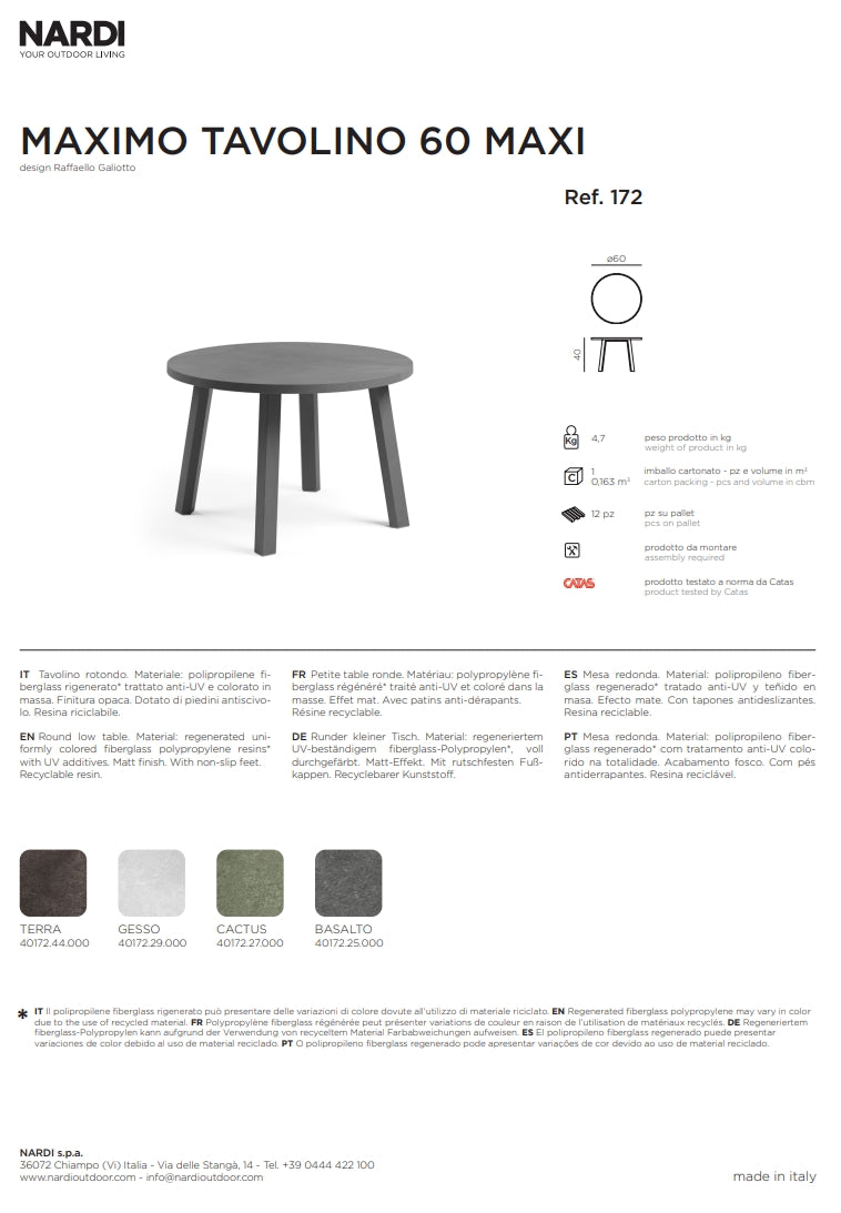 nardi nardi maximo tavolino 60 rotondo maxi gesso ean 8010352172296
